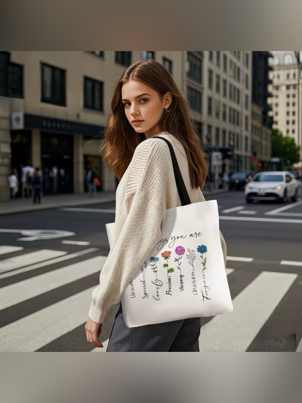 Canvas Floral 'God Says You Are' Tote Bag in Cream - Picture 7 of 10